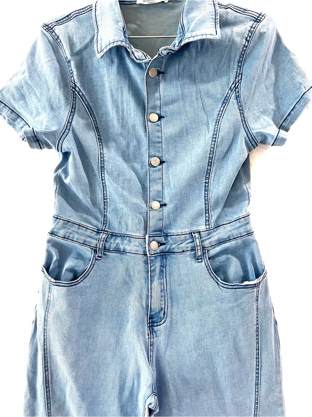Wisteria Lane Denim Jumpsuit Bell Bottom Boho Western size Large - Picture 5 of 10